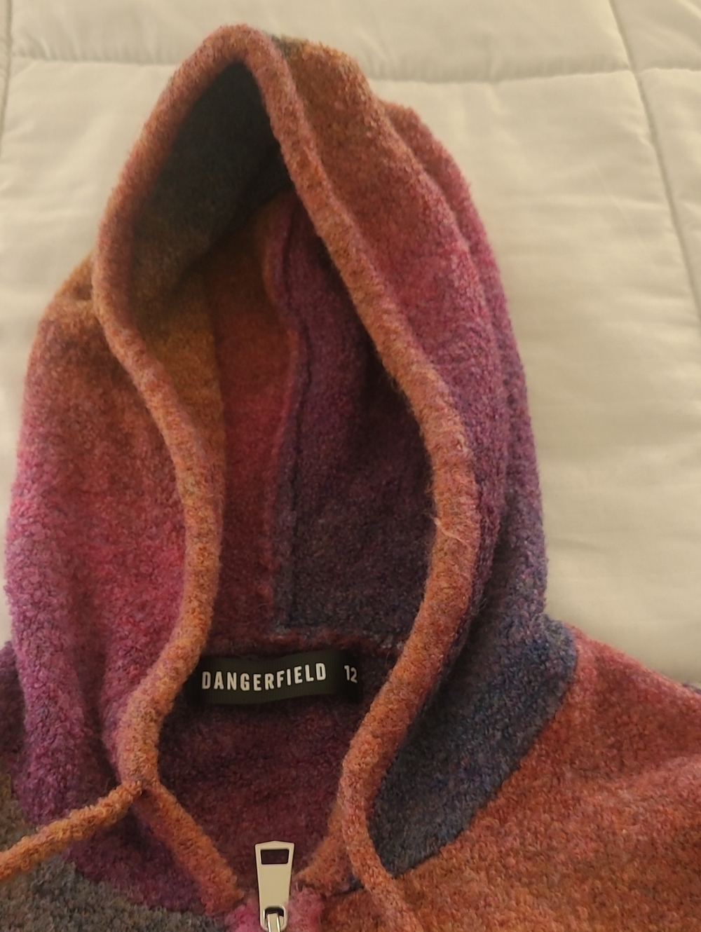 Dangerfield Multicolor Ombre Crop Hooded Wool Blend Sweater Size 12/M - Picture 6 of 10